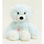 Light blue teddy bear plush with a balloon graphic on its chest