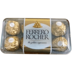 Box of Ferrero Rocher chocolates in gold wrappers