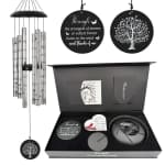 Black memorial wind chime and remembrance gift box with tree plaques