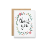 Thank you card with a floral wreath design