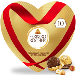 Heart-shaped Ferrero Rocher chocolate box with red ribbon