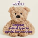Tan plush teddy bear with black eyes and nose on a plain background