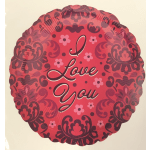 Round red balloon with floral patterns and the words I Love You