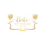 Gold floral logo with two roses and the text "Boite de Fleurs"