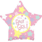 Pink star-shaped balloon with "It's a Baby Girl!" text