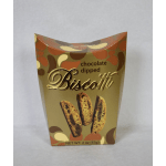 Box of chocolate dipped biscotti on a plain background