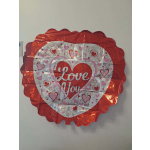 Heart-shaped foil balloon with "I Love You" text and red heart pattern
