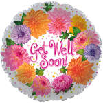 Round floral balloon with "Get Well Soon!" text