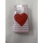 Packaged pink-striped card with a large red heart design