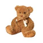 Brown teddy bear with a ribbon bow on a white background