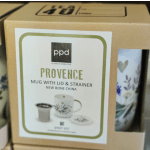 Boxed mug set with lid and strainer