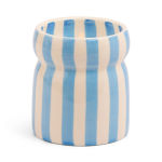Blue and white striped ceramic candle holder