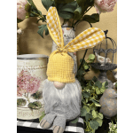 Yellow bunny gnome figurine with plaid ears and white beard