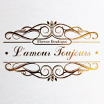 Decorative floral boutique logo with gold script text on a white background