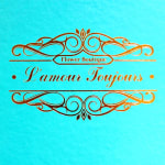 Decorative floral boutique logo on a turquoise background