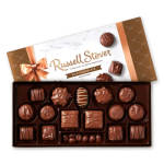 Box of assorted milk chocolates with a decorative lid