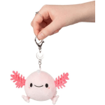 Hand holding a pink axolotl plush keychain