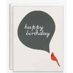 Birthday card with a speech bubble and a red bird illustration