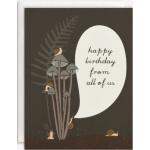 Birthday card with stylized mushrooms and snails