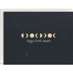 Black card with moon phase icons and the words happy birth month