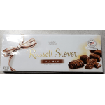 Box of Russell Stover all milk chocolates with a ribbon graphic