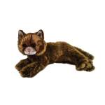 Plush cat toy with brown fur lying down
