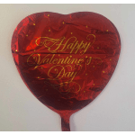 Red heart-shaped balloon with gold "Happy Valentine's Day" text