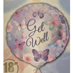Round butterfly balloon with the words "Get Well" in the center