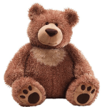 Brown teddy bear plush toy sitting facing forward