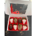 Box of chocolate-covered strawberries in red paper cups