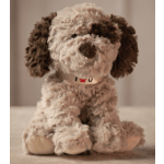 Plush dog toy with shaggy brown and cream fur