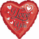 Heart-shaped red balloon with "I Love You" text and small hearts