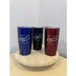 Three insulated tumblers with El Dorado Arkansas logos