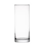 Clear cylindrical glass vase on a white background