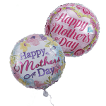 Two round Mother's Day balloons with floral patterns