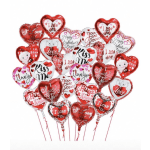 Cluster of heart-shaped Valentine balloons with love messages