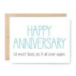 Anniversary greeting card with blue text on a white background