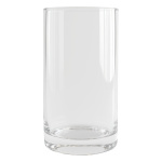 Clear cylindrical glass vase on a white background