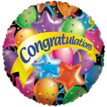 Round balloon bouquet with a "Congratulations" banner