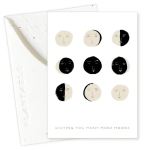 Greeting card with moon faces and the text 'Wishing You Many More Moons'
