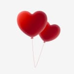 Two red heart-shaped balloons on strings
