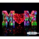 Illuminated acrylic letters M and M with a red heart in between
