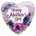Heart-shaped Mother's Day balloon with purple floral accents