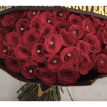 Bouquet of red roses with small rhinestone accents