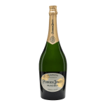 Green champagne bottle with gold foil top and Perrier-Jouët label