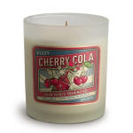 Frosted glass candle with a cherry cola label