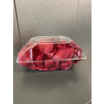 Clear plastic box filled with red rose petals