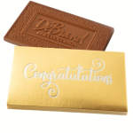 Two chocolate bars labeled Congratulations and Fine Chocolate