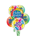 Cluster of colorful birthday balloons with "Happy Birthday" text