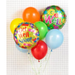 Colorful get well balloons with plain balloons on a light background